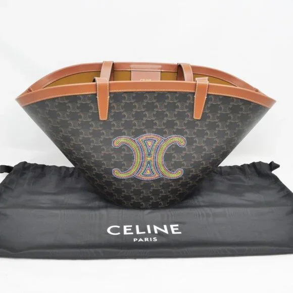 Celine Coufan Brown Triomphe Canvas Tote Bag Multicolor Logo - Picture 9 of 9